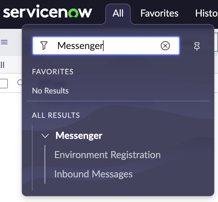 ServiceNow Messenger menu